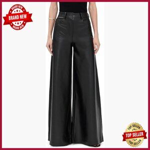 High Rise Wide Leg Faux Leather Jeans Vegan Stretch Pants